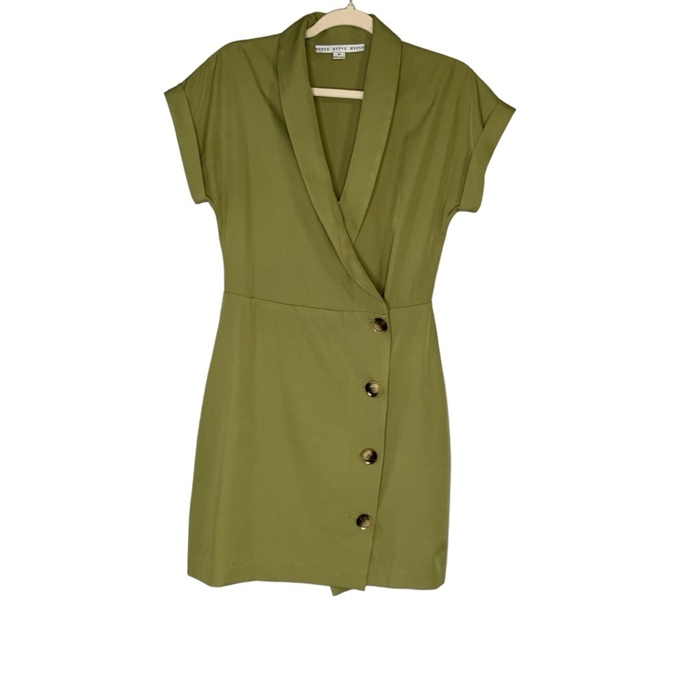 HYFVE olive army green midi blazer surplice dress short sleeve cuffed. Size M